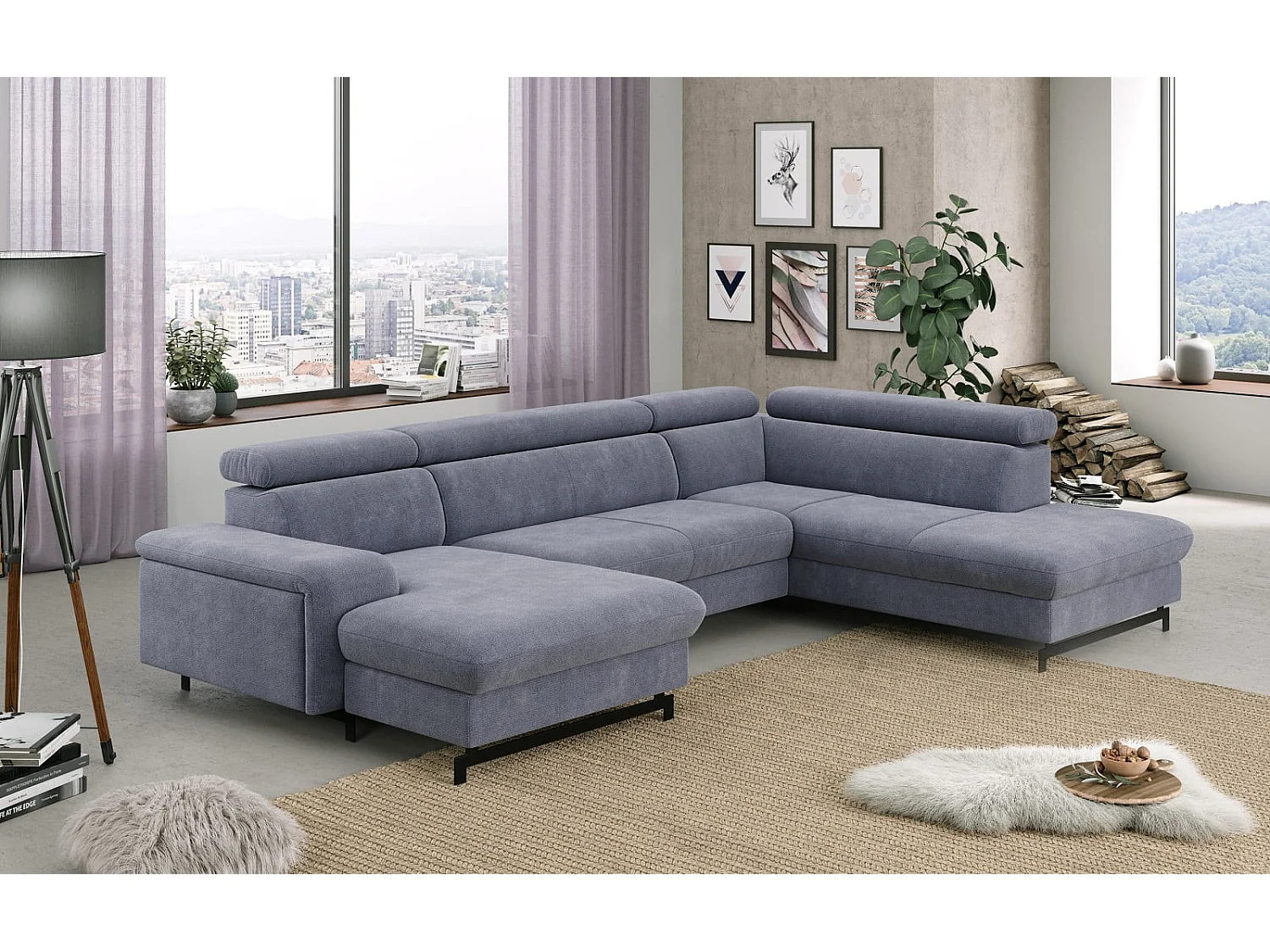 MYHOMELANDO Emma woonlandschap – U-vorm met slaapfunctie en opbergruimte, Orlando-stof