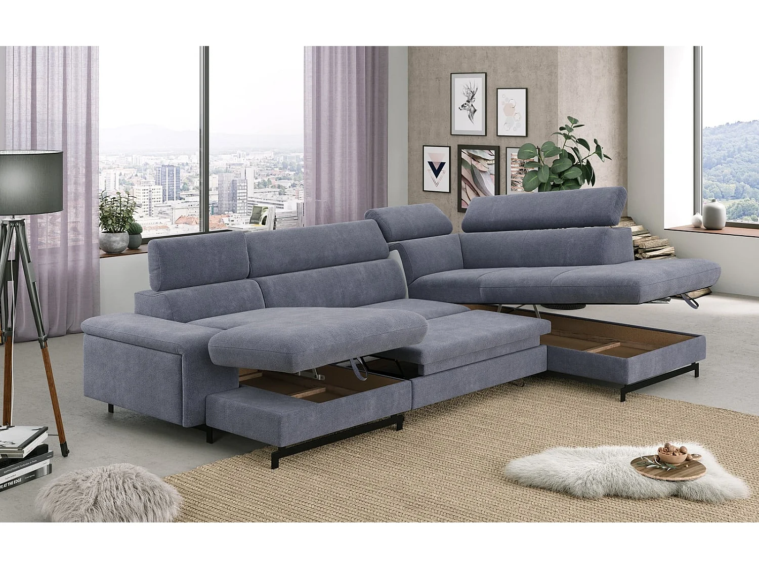 MYHOMELANDO Emma woonlandschap – U-vorm met slaapfunctie en opbergruimte, Orlando-stof