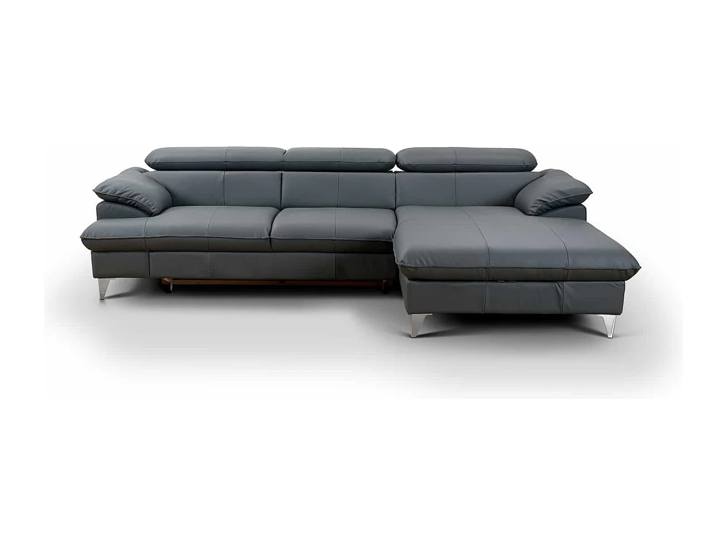 MYHOMELANDO David hoekbank echt leer – L-vorm met slaapfunctie, opbergruimte en verstelbare hoofdsteunen