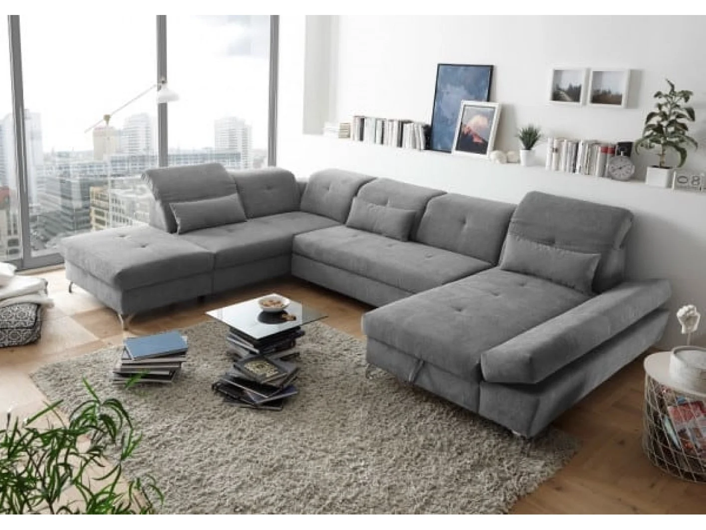 MYHOMELANDO Melfi Wohnlandschaft – U-Form mit Schlaffunktion und Bettkasten