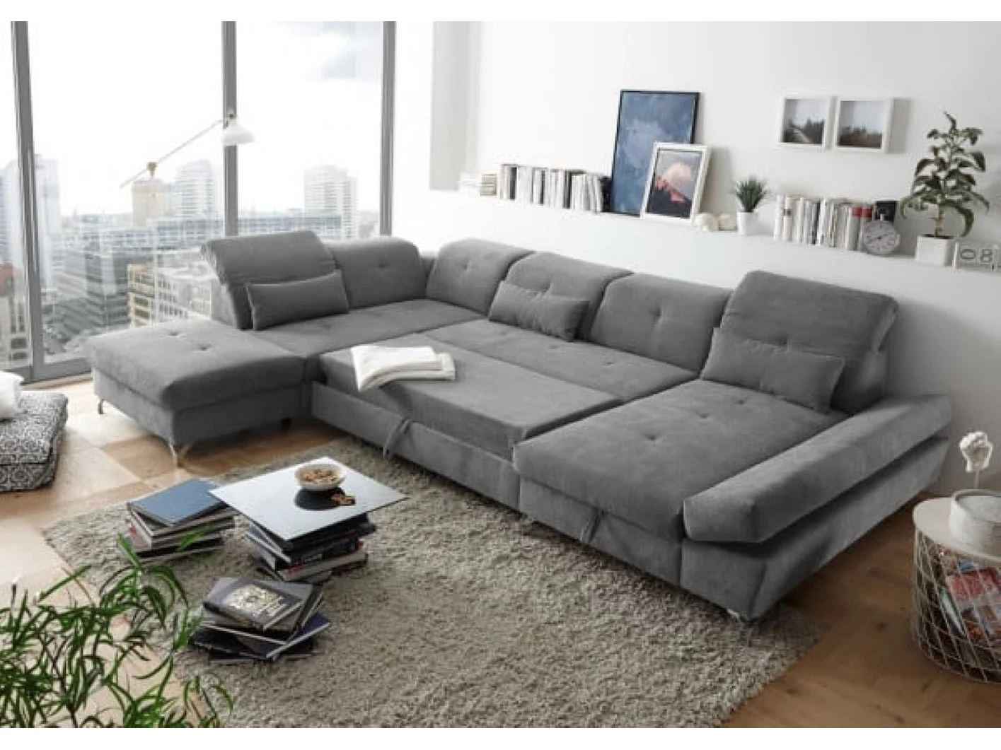 MYHOMELANDO Melfi Wohnlandschaft – U-Form mit Schlaffunktion und Bettkasten