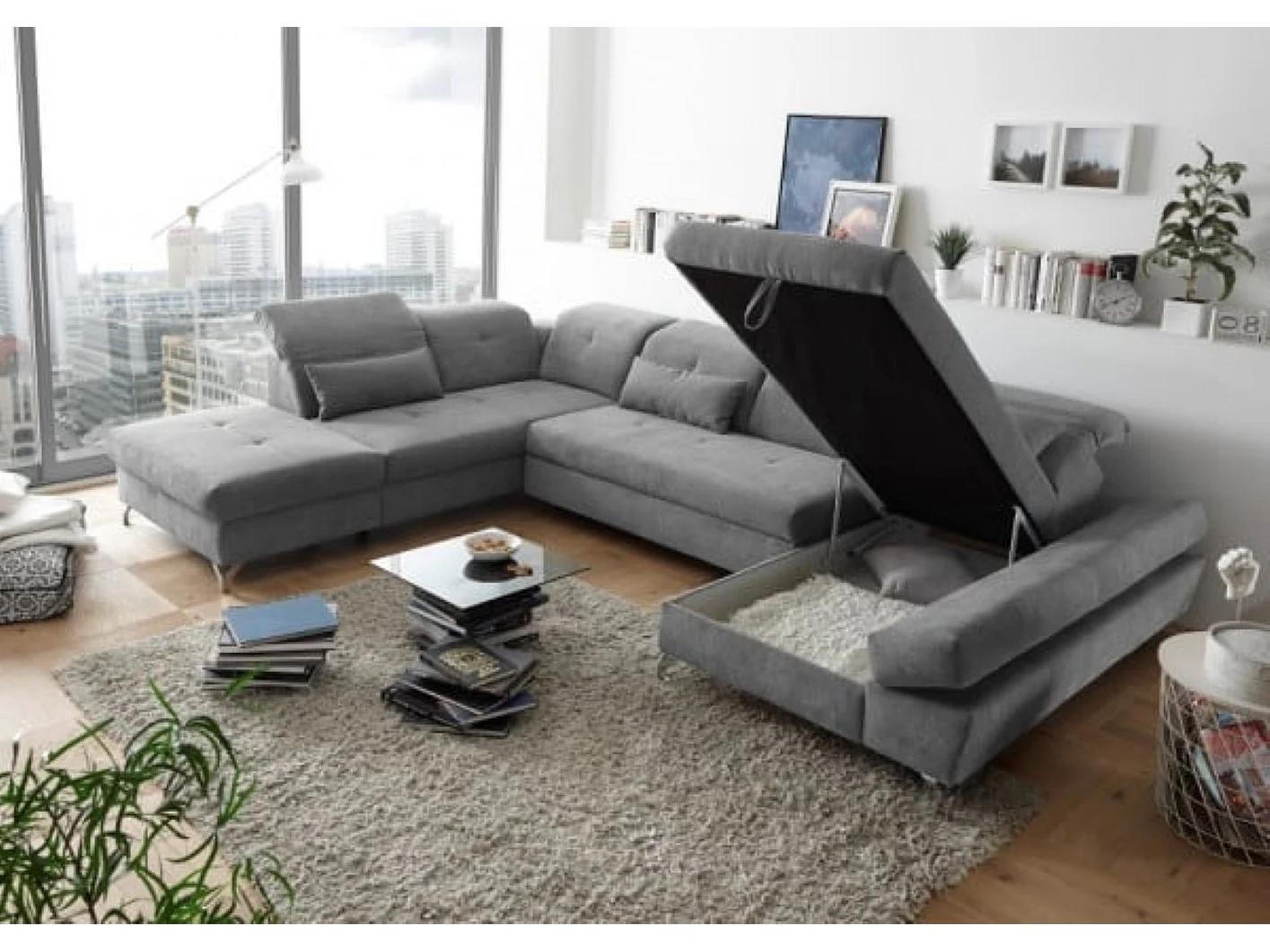 MYHOMELANDO Melfi Wohnlandschaft – U-Form mit Schlaffunktion und Bettkasten