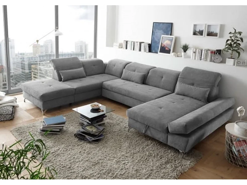 MYHOMELANDO Melfi Wohnlandschaft – U-Form mit Schlaffunktion und Bettkasten