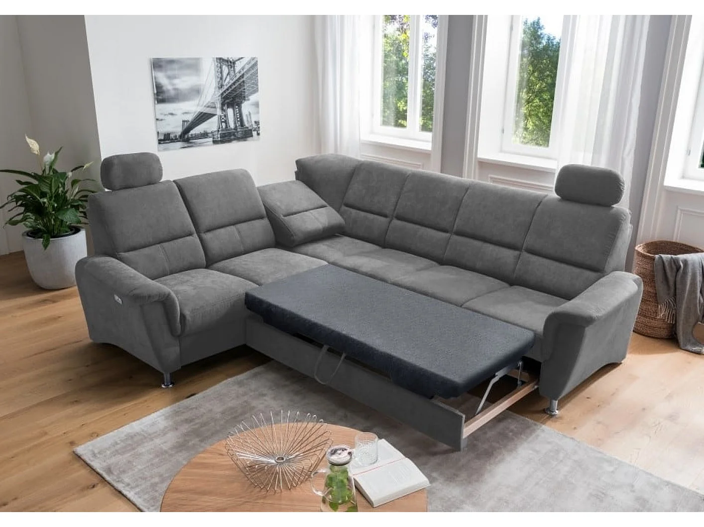 MYHOMELANDO Paris hoekbank – slaapfunctie, elektrische relaxfunctie, USB-aansluiting