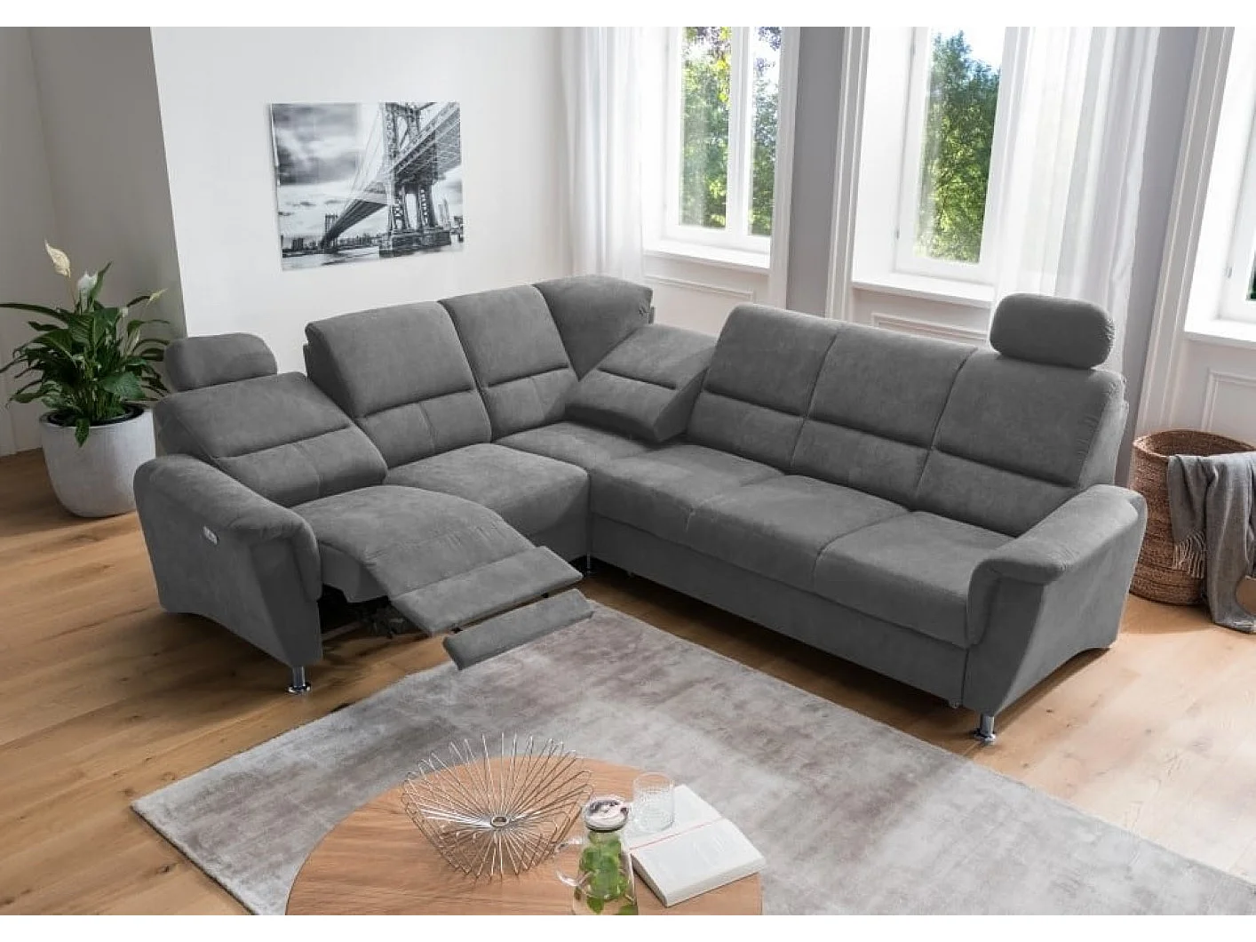 MYHOMELANDO Paris hoekbank – slaapfunctie, elektrische relaxfunctie, USB-aansluiting