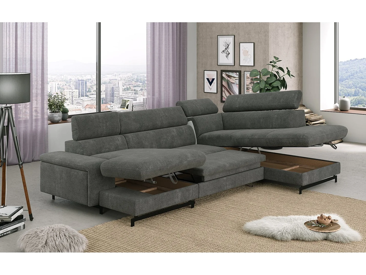 MYHOMELANDO Emma woonlandschap – U-vorm met slaapfunctie en opbergruimte, Orlando-stof