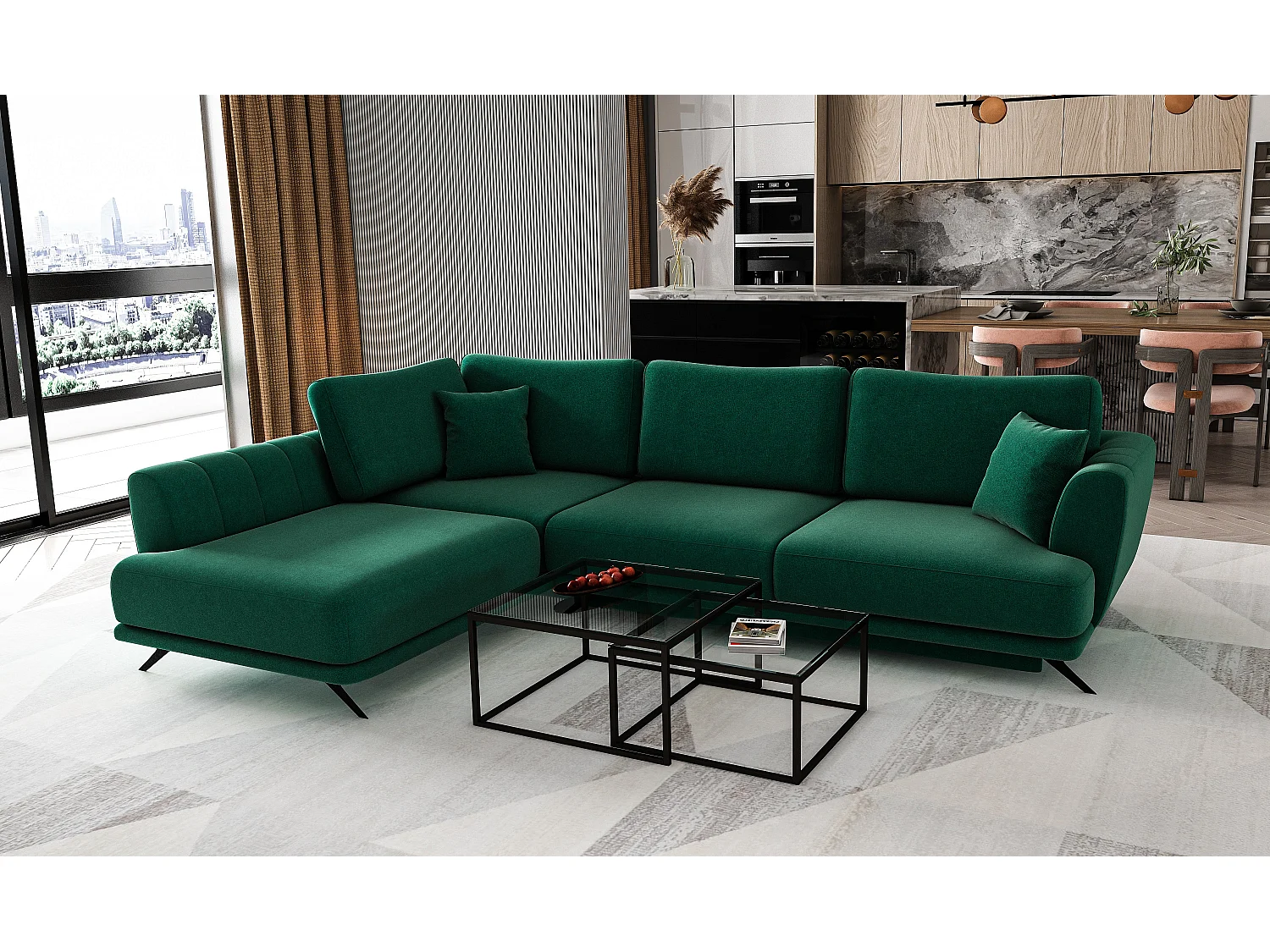 MYHOMELANDO Lagos hoekbank – L-vorm met slaapfunctie en opbergruimte