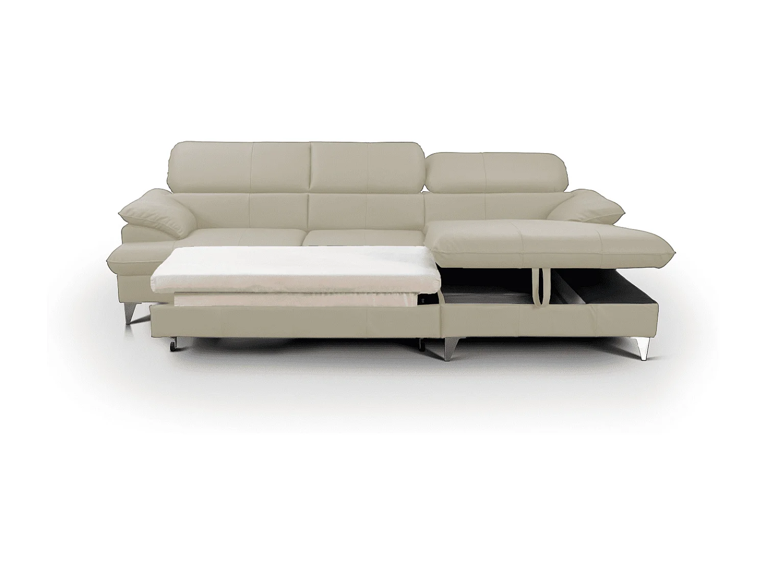 MYHOMELANDO David hoekbank echt leer – L-vorm met slaapfunctie, opbergruimte en verstelbare hoofdsteunen