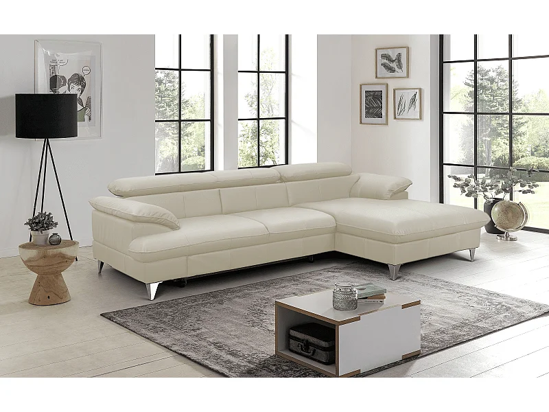 MYHOMELANDO David Ecksofa Echtleder – L-Form mit Schlaffunktion, Bettkasten und verstellbaren Kopfstützen