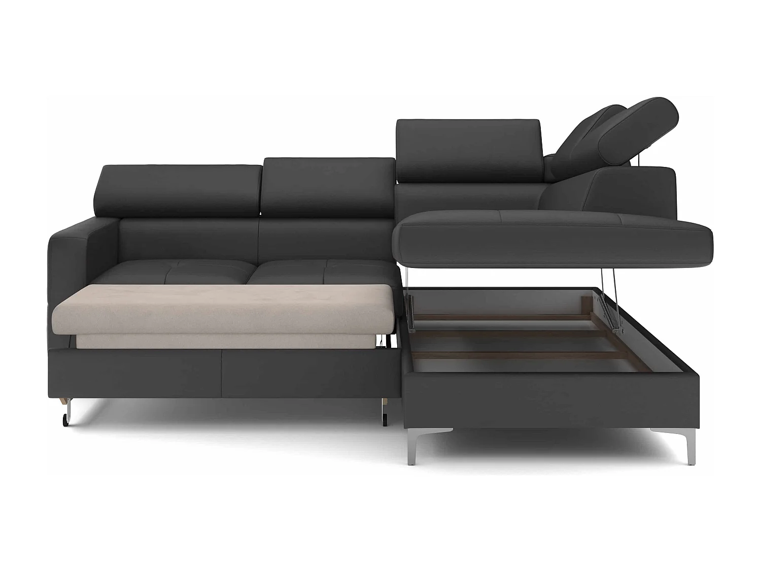 MYHOMELANDO Sammy echt leren hoekbank – L-vorm met slaapfunctie en opbergruimte