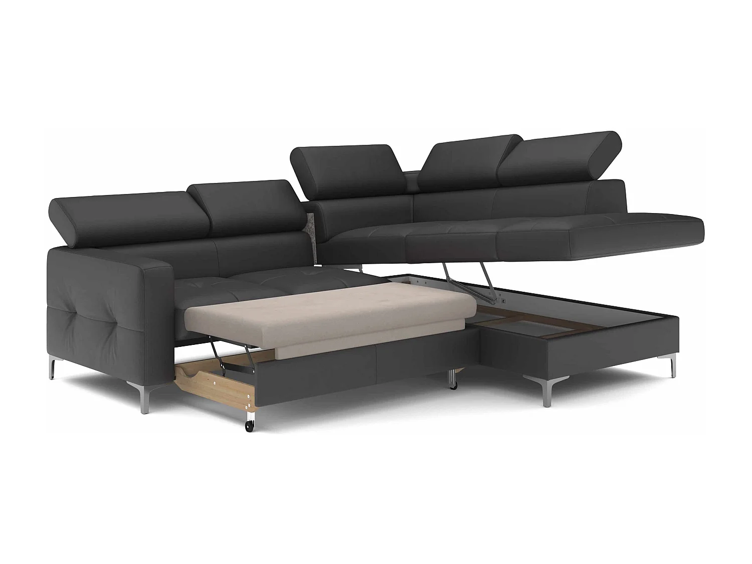 MYHOMELANDO Sammy echt leren hoekbank – L-vorm met slaapfunctie en opbergruimte