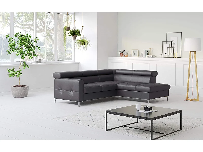 MYHOMELANDO Sammy Echtleder Ecksofa – L-Form mit Schlaffunktion und Bettkasten