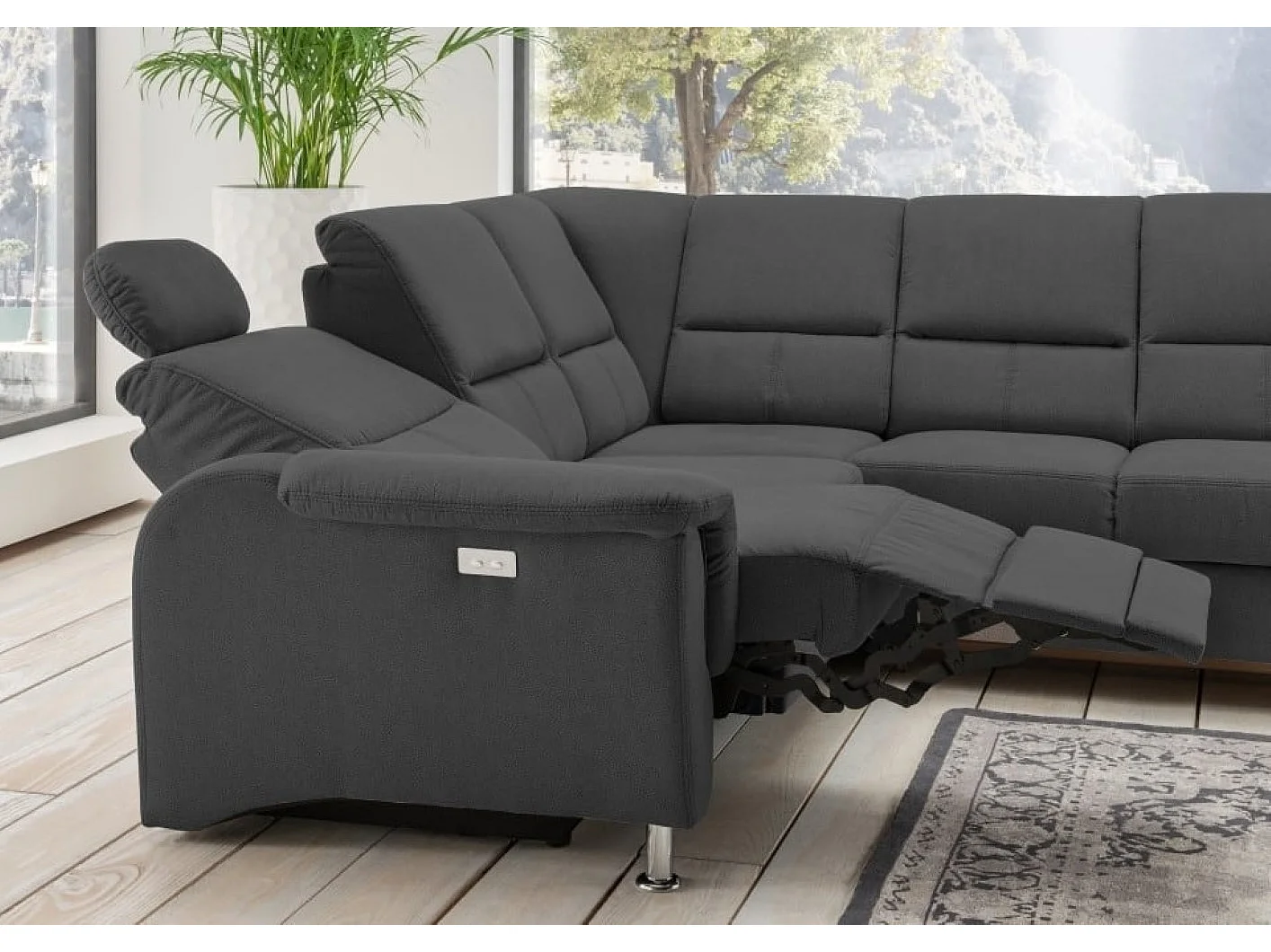 MYHOMELANDO Paris hoekbank – slaapfunctie, elektrische relaxfunctie, USB-aansluiting