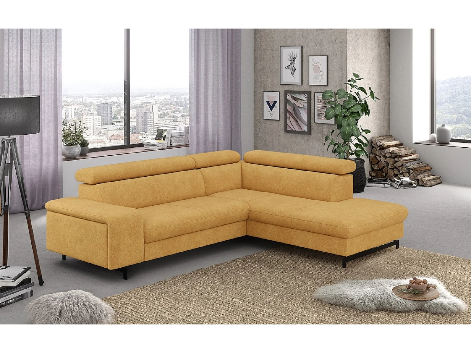 MYHOMELANDO Emma hoekbank – L-vorm met slaapfunctie en opbergruimte, verstelbare hoofdsteunen