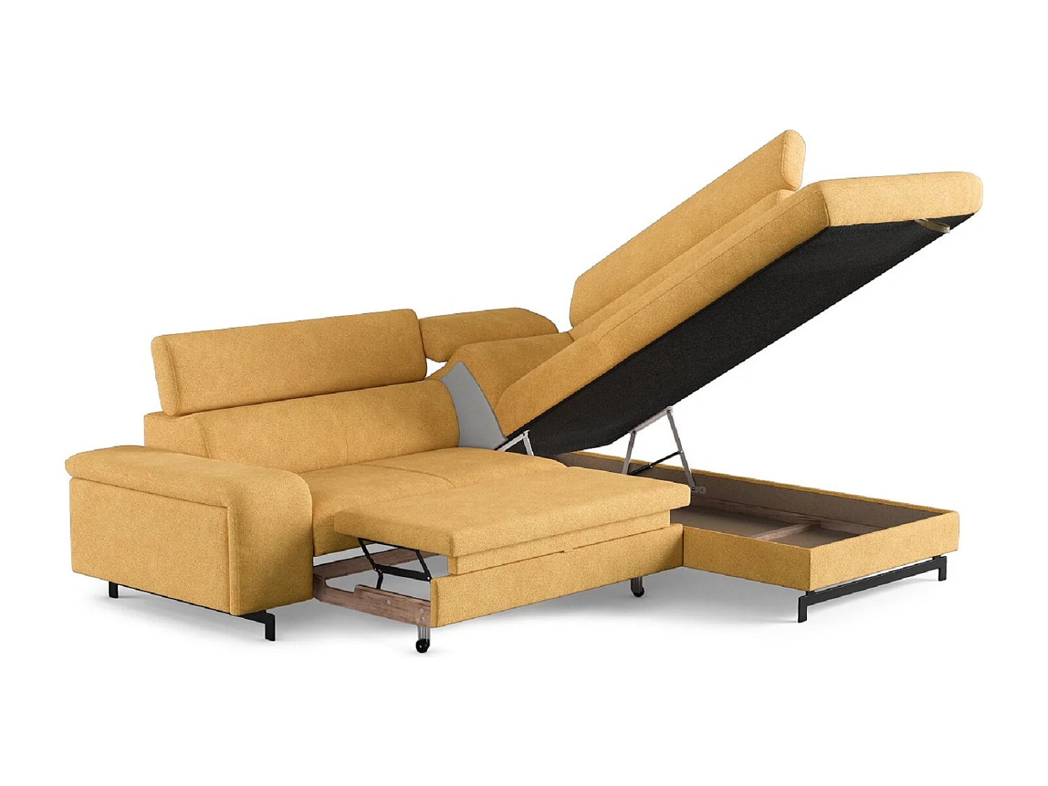 MYHOMELANDO Emma hoekbank – L-vorm met slaapfunctie en opbergruimte, verstelbare hoofdsteunen