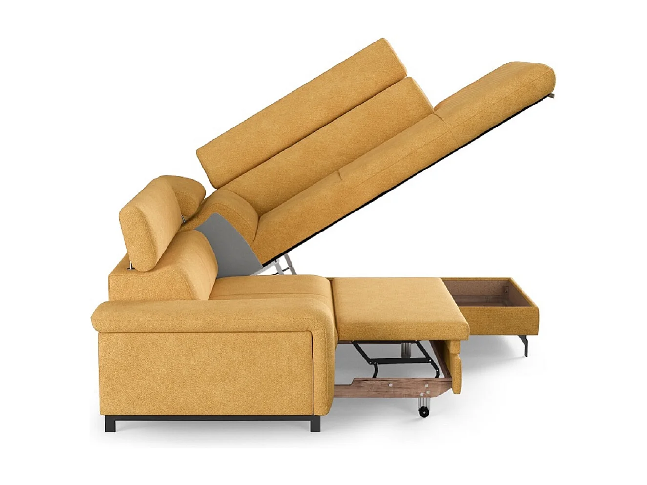 MYHOMELANDO Emma hoekbank – L-vorm met slaapfunctie en opbergruimte, verstelbare hoofdsteunen