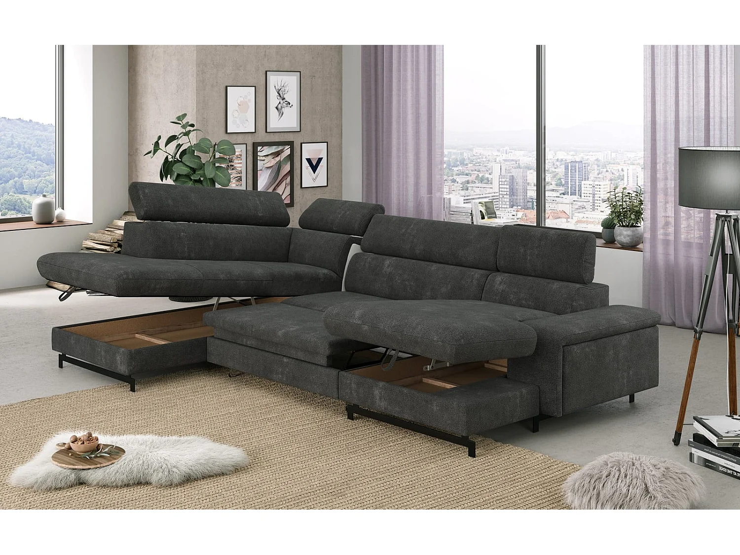 MYHOMELANDO Emma woonlandschap – U-vorm met slaapfunctie en opbergruimte, Orlando-stof