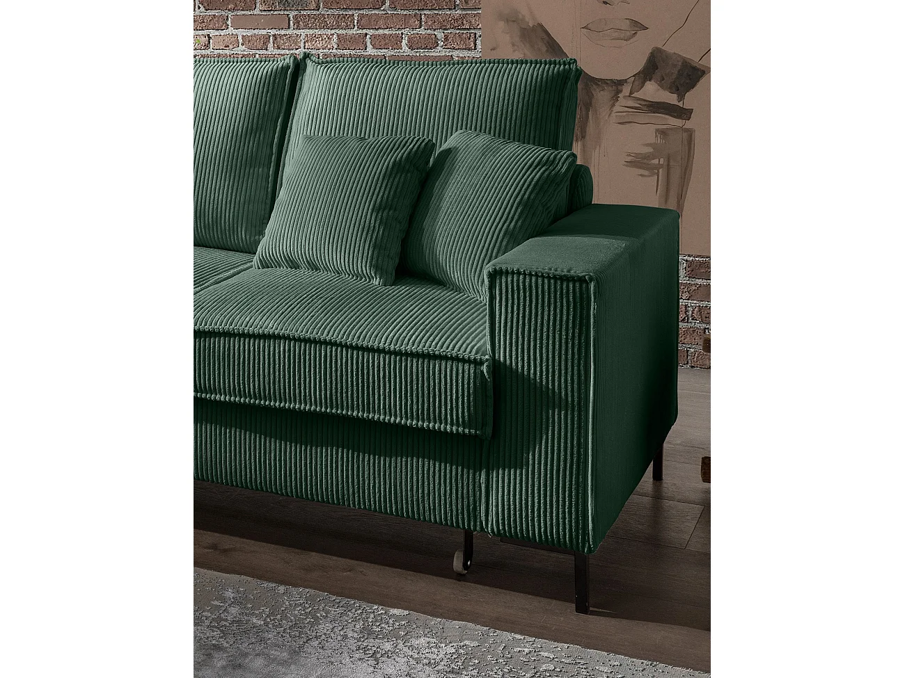 MYHOMELANDO Jerome canapé d’angle – forme en L avec fonction couchage et coffre de rangement, revêtement en velours côtelé