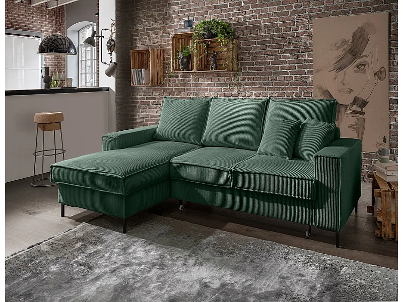 MYHOMELANDO Jerome Ecksofa - L-Form mit Schlaffunktion und Bettkasten, Cordbezug