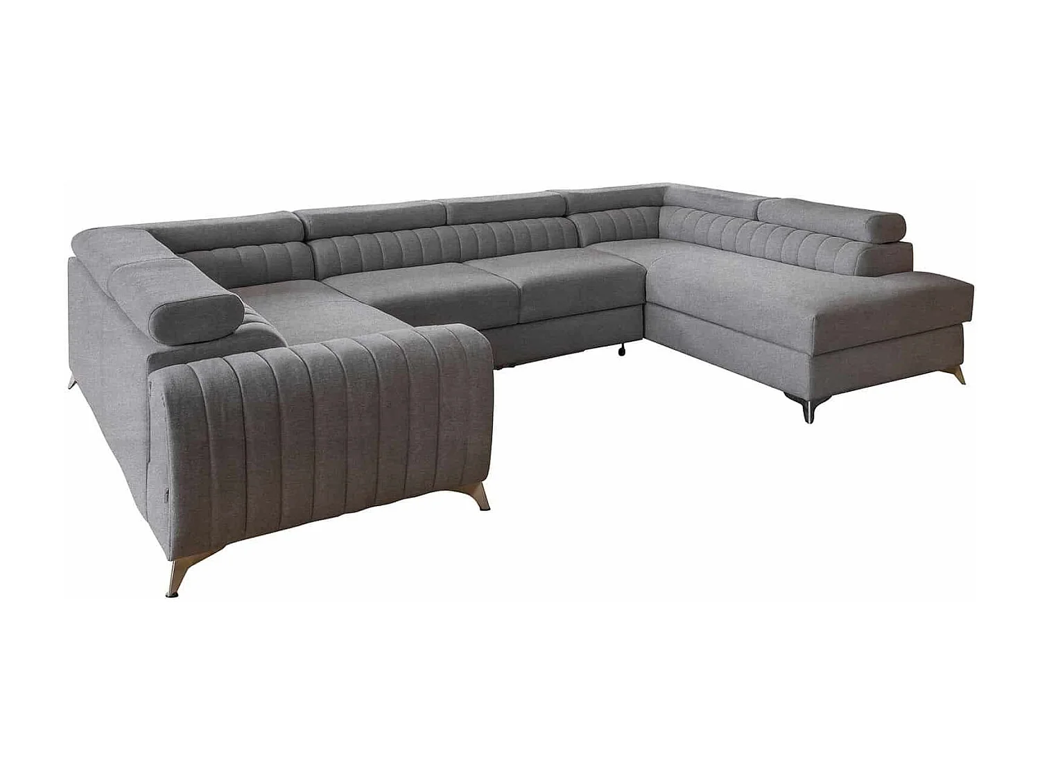 MYHOMELANDO Louis canapé panoramique – forme en U avec fonction couchage et coffre de rangement, tissu Poco