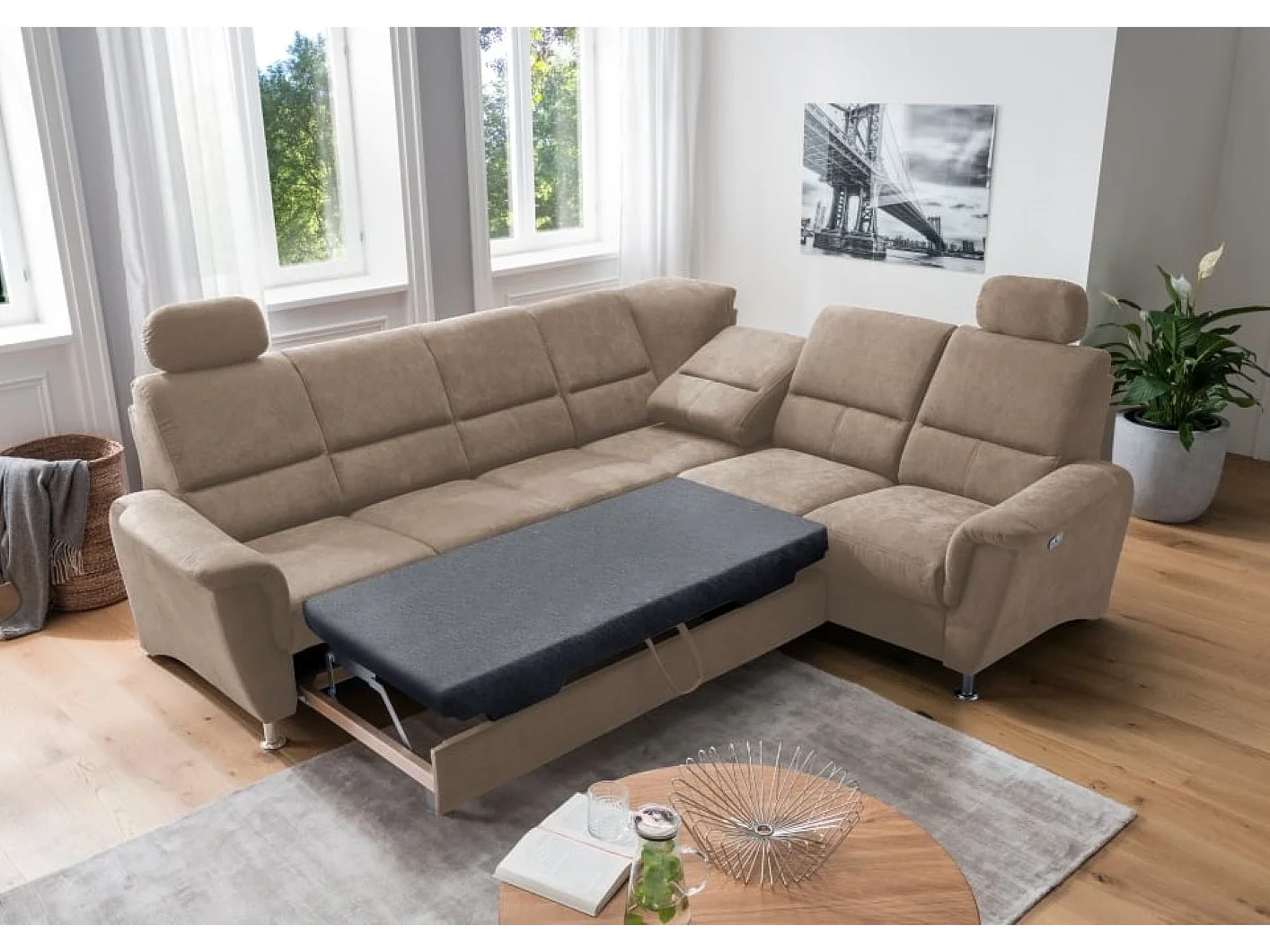 MYHOMELANDO Paris Ecksofa – Schlaffunktion, elektrische Relaxfunktion, USB-Anschluss