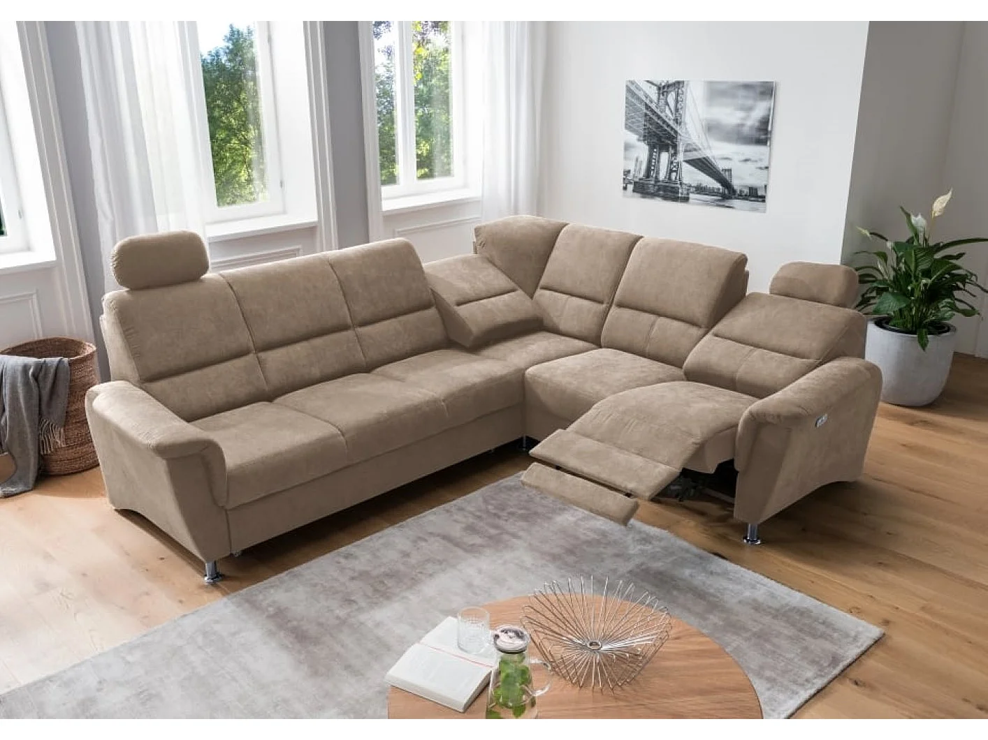MYHOMELANDO Paris Ecksofa – Schlaffunktion, elektrische Relaxfunktion, USB-Anschluss