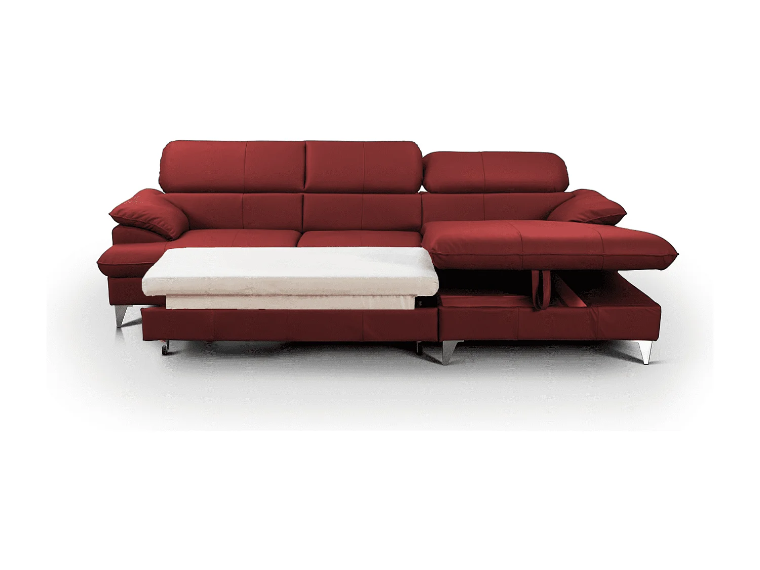 MYHOMELANDO David hoekbank echt leer – L-vorm met slaapfunctie, opbergruimte en verstelbare hoofdsteunen