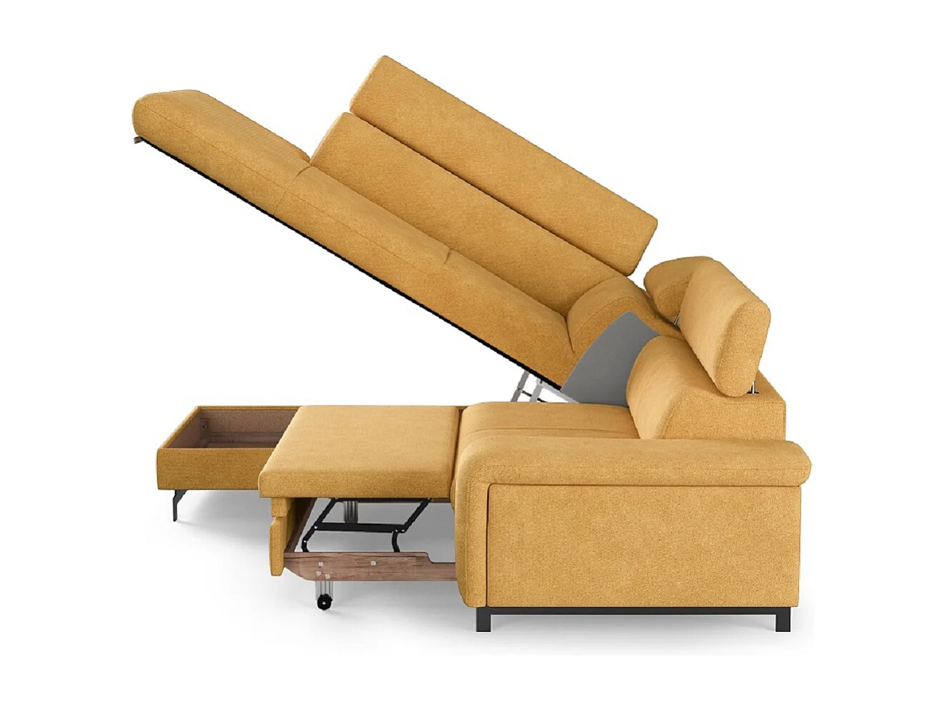 MYHOMELANDO Emma hoekbank – L-vorm met slaapfunctie en opbergruimte, verstelbare hoofdsteunen