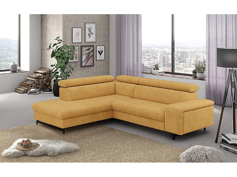 MYHOMELANDO Emma hoekbank – L-vorm met slaapfunctie en opbergruimte, verstelbare hoofdsteunen