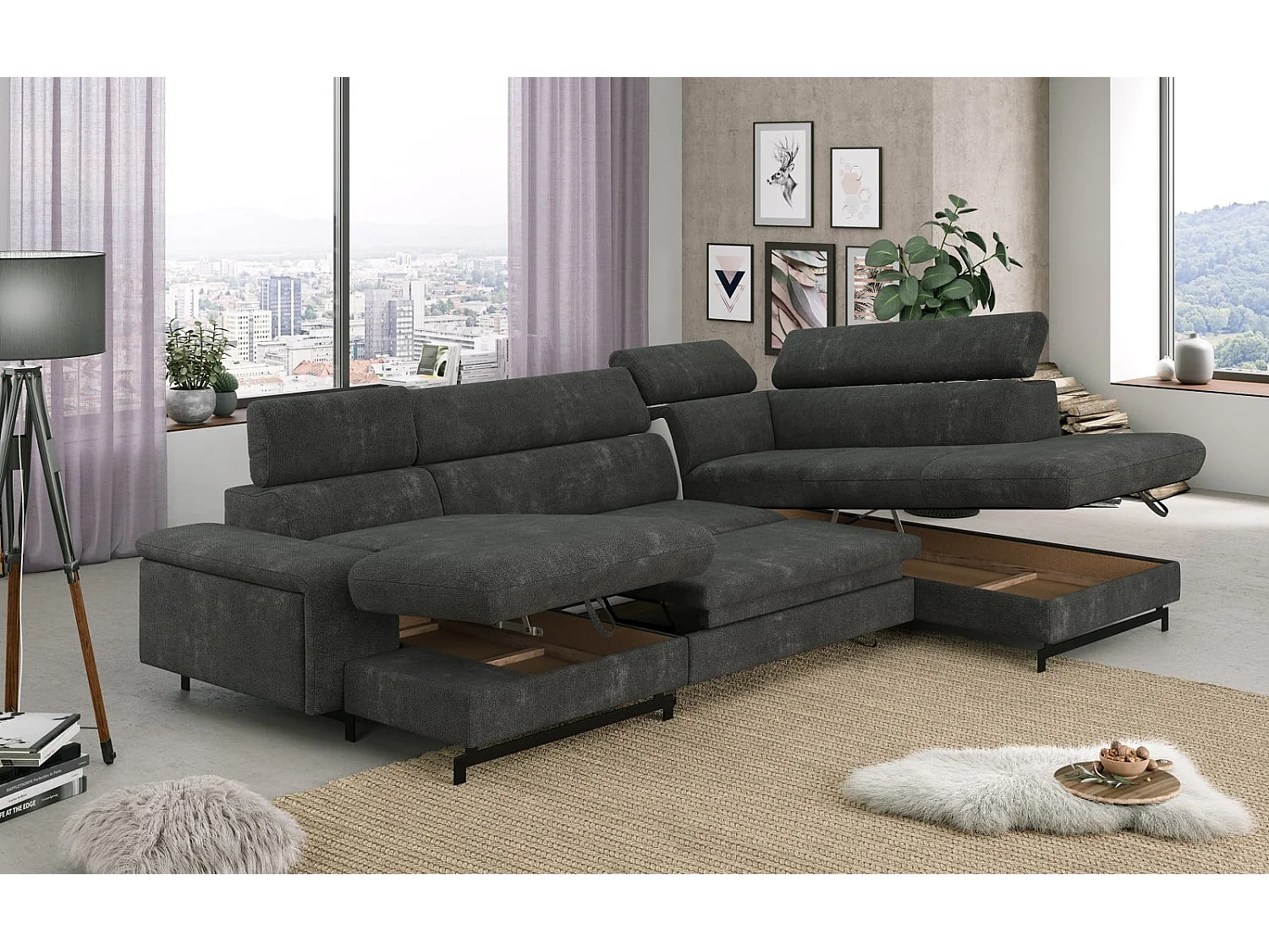 MYHOMELANDO Emma woonlandschap – U-vorm met slaapfunctie en opbergruimte, Orlando-stof