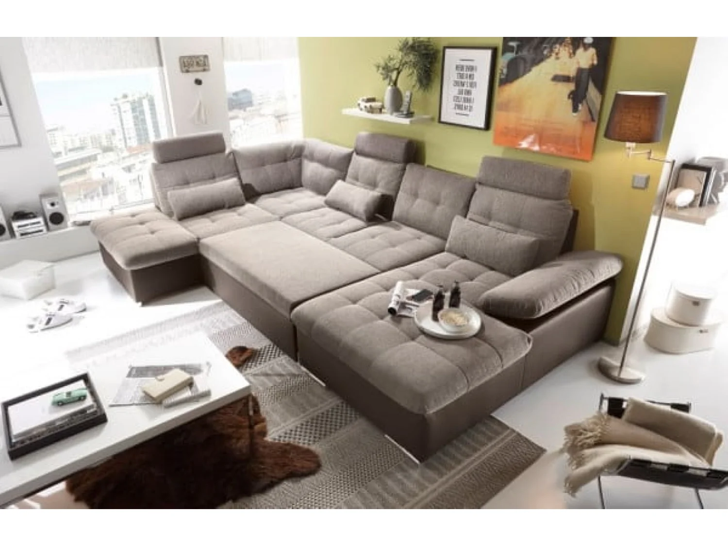 MYHOMELANDO Jakarta Wohnlandschaft – U-Form mit Schlaffunktion und Bettkasten