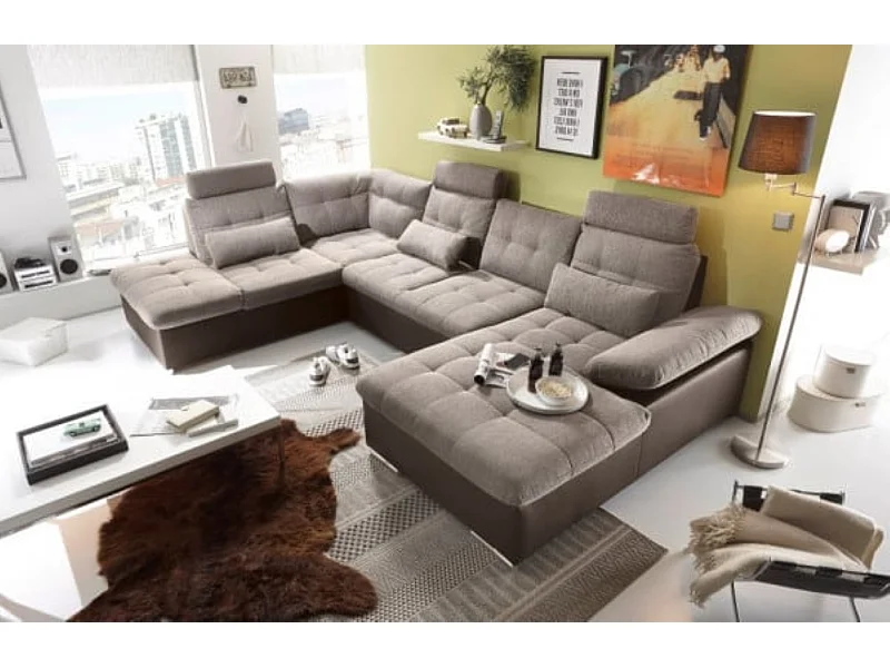 MYHOMELANDO Jakarta Wohnlandschaft – U-Form mit Schlaffunktion und Bettkasten