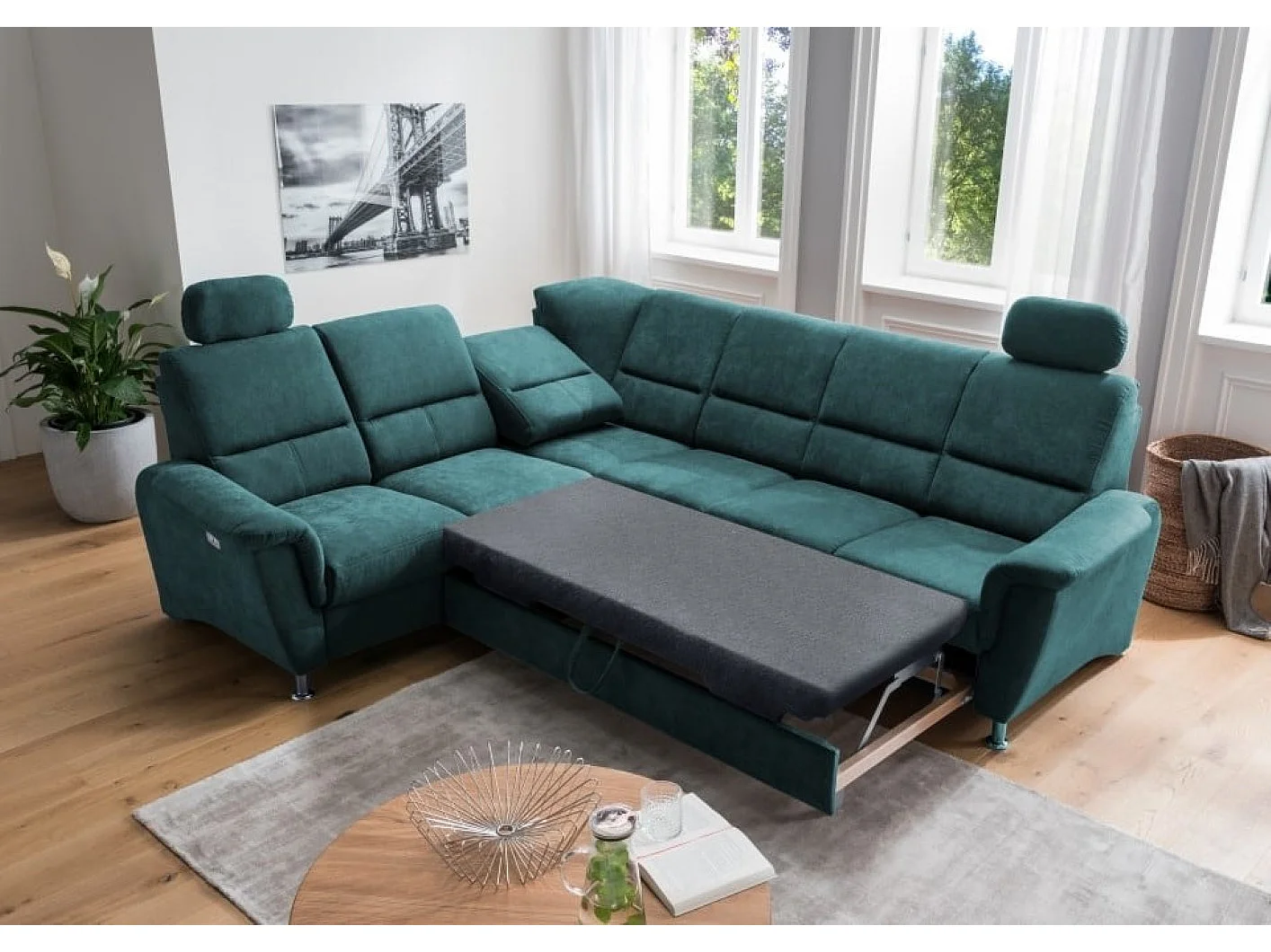 MYHOMELANDO Paris Ecksofa – Schlaffunktion, elektrische Relaxfunktion, USB-Anschluss