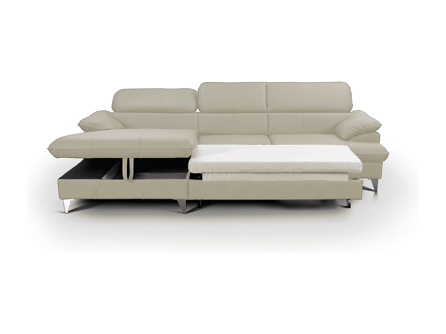 MYHOMELANDO David hoekbank echt leer – L-vorm met slaapfunctie, opbergruimte en verstelbare hoofdsteunen