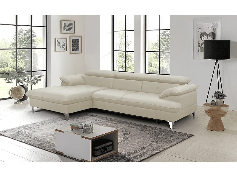 MYHOMELANDO David Ecksofa Echtleder – L-Form mit Schlaffunktion, Bettkasten und verstellbaren Kopfstützen