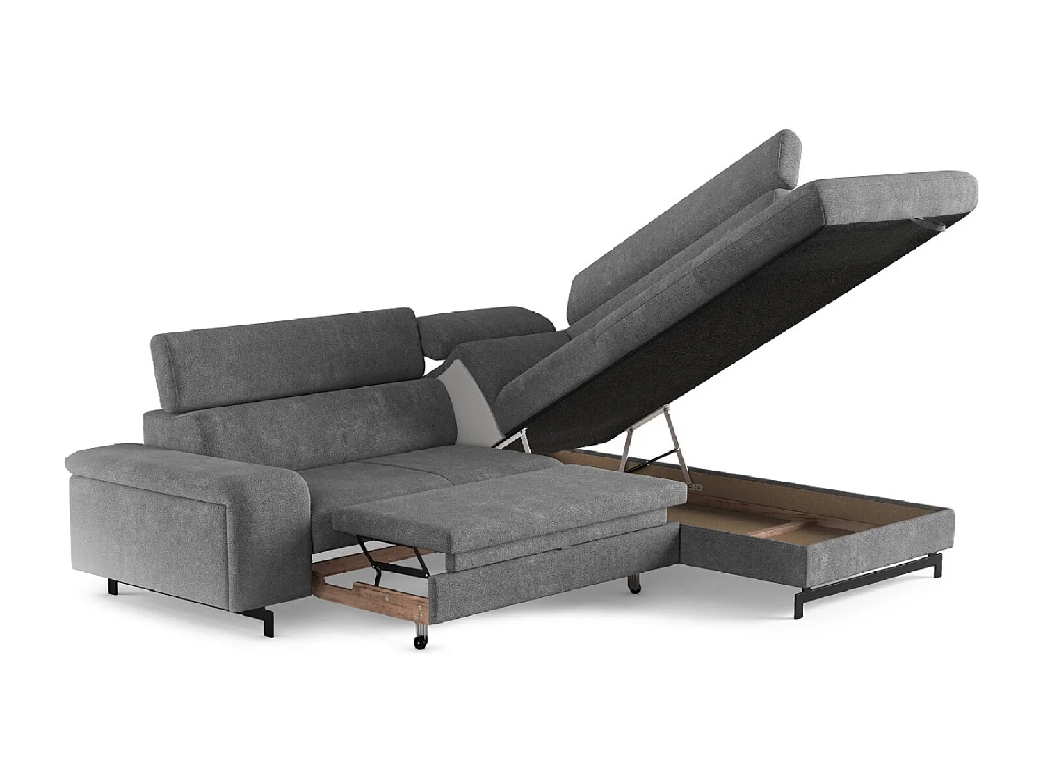 MYHOMELANDO Emma hoekbank – L-vorm met slaapfunctie en opbergruimte, verstelbare hoofdsteunen