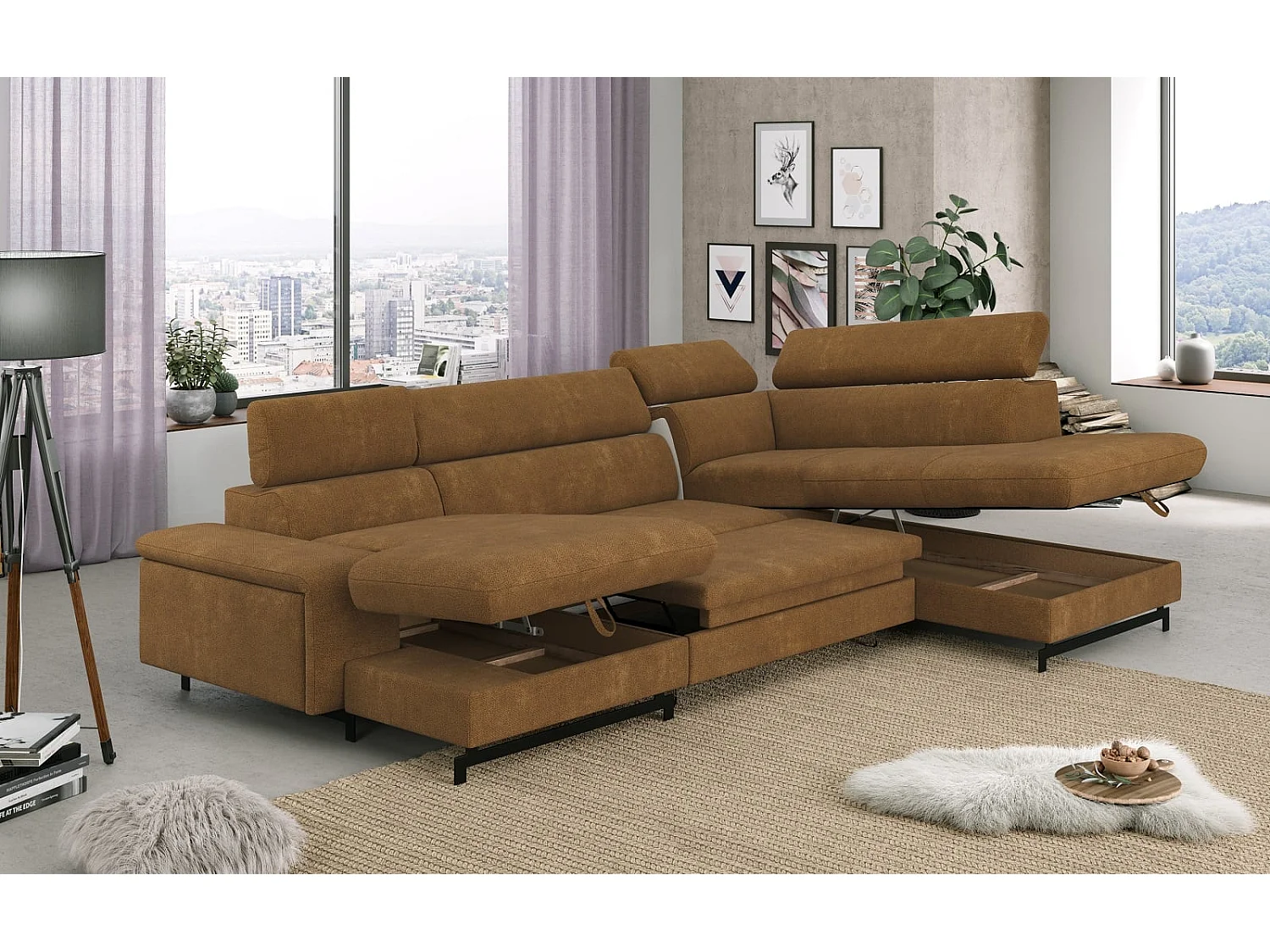 MYHOMELANDO Emma woonlandschap – U-vorm met slaapfunctie en opbergruimte, Orlando-stof