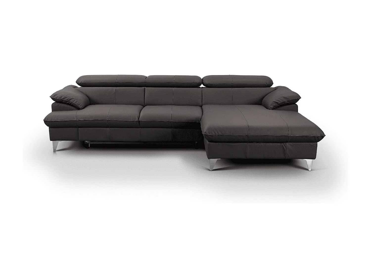 MYHOMELANDO David Ecksofa Echtleder – L-Form mit Schlaffunktion, Bettkasten und verstellbaren Kopfstützen