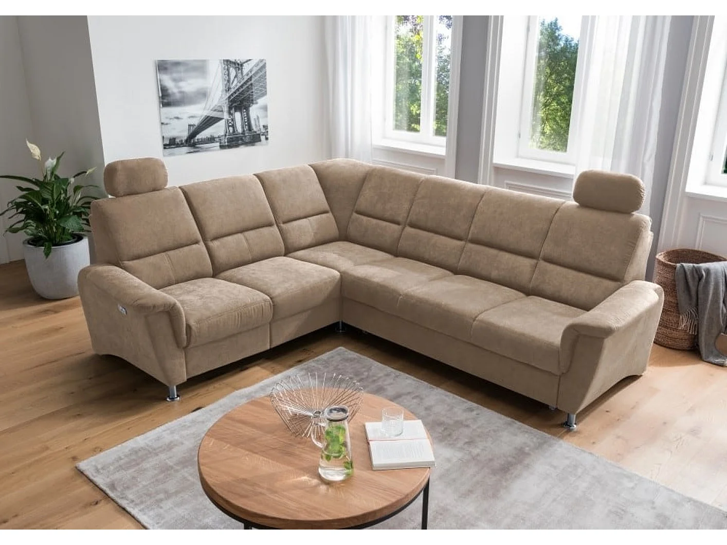 MYHOMELANDO Paris canapé d’angle – fonction couchage, fonction relax électrique, port USB