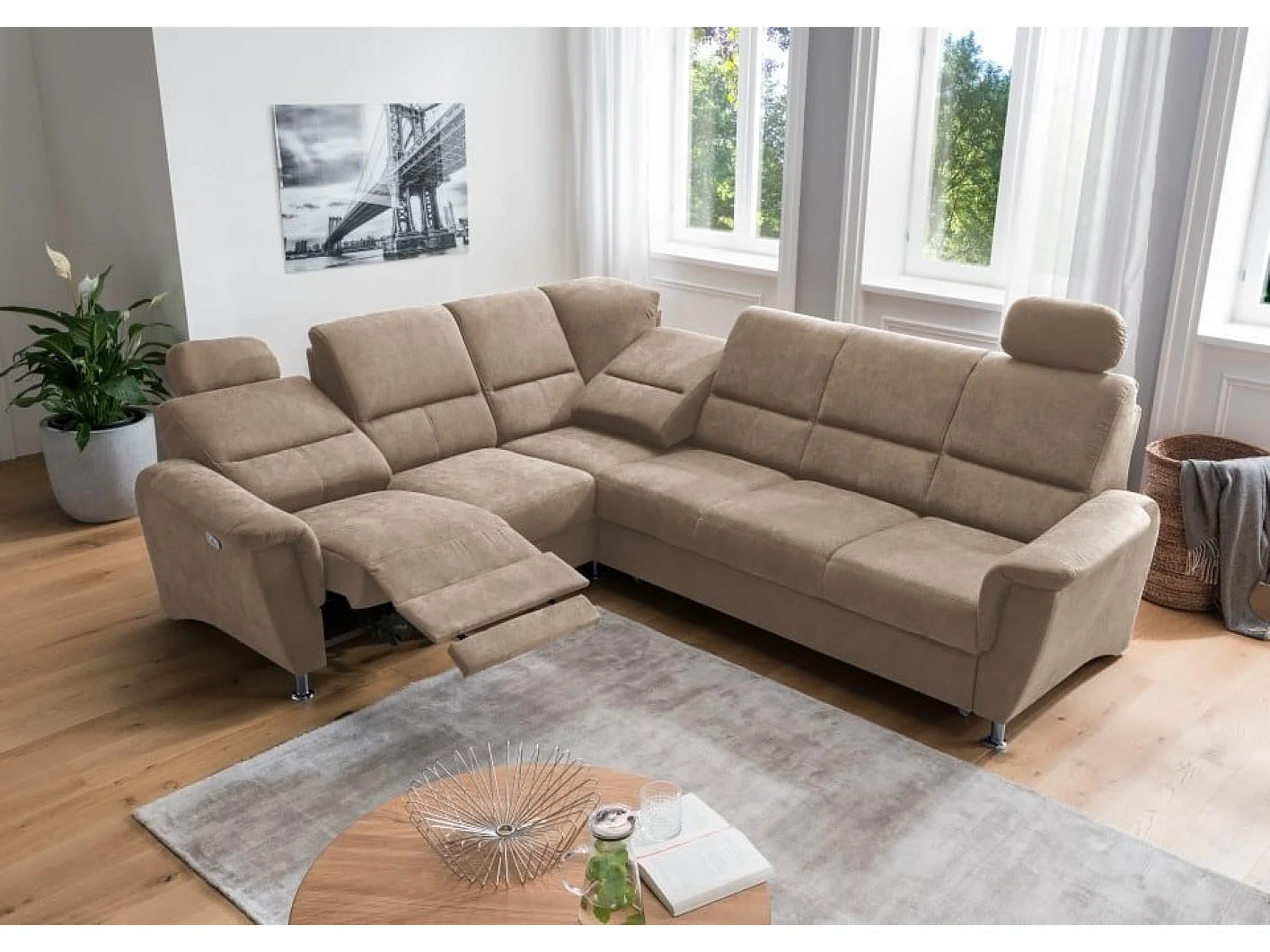 MYHOMELANDO Paris canapé d’angle – fonction couchage, fonction relax électrique, port USB