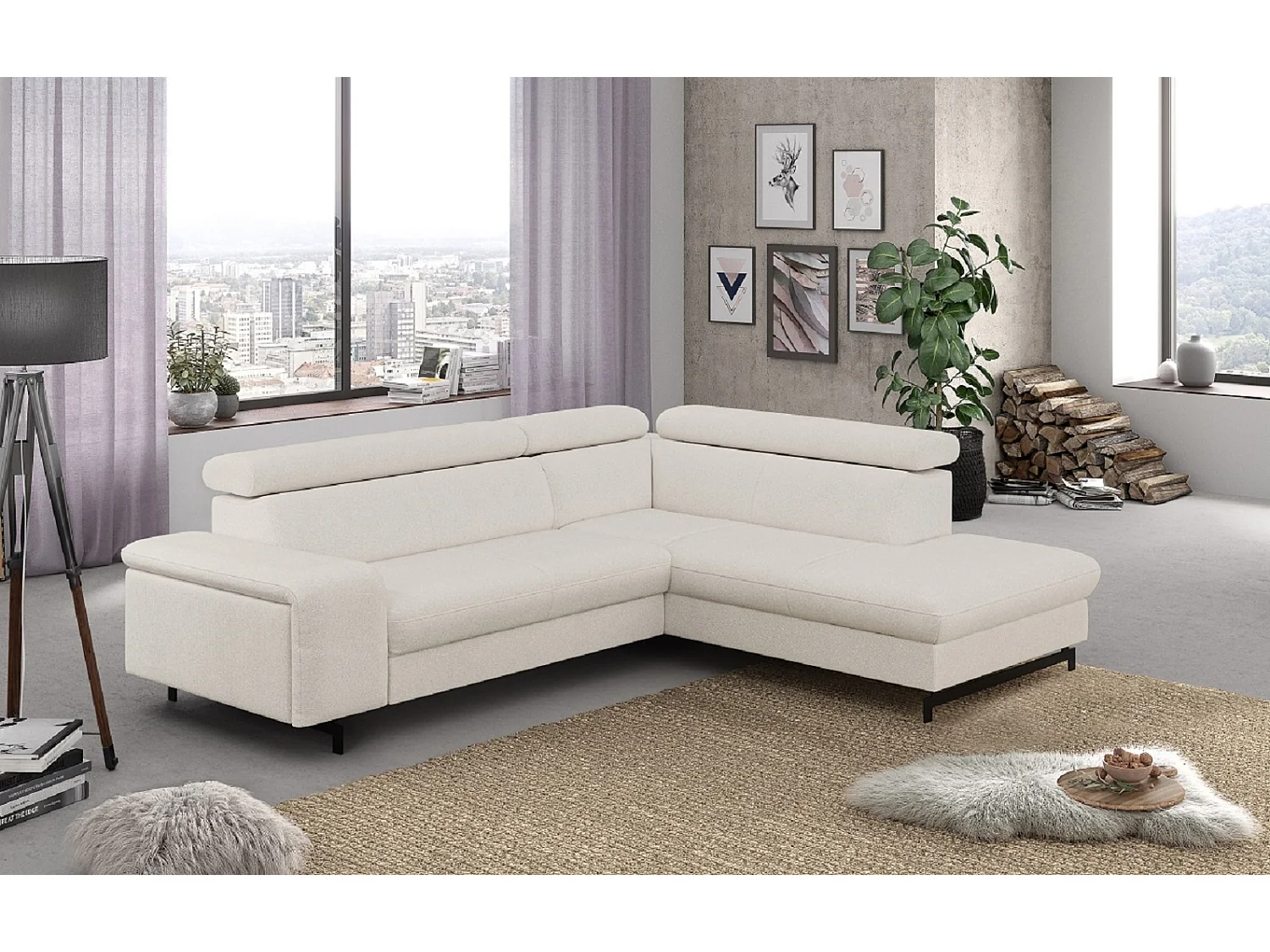 MYHOMELANDO Emma hoekbank – L-vorm met slaapfunctie en opbergruimte, verstelbare hoofdsteunen