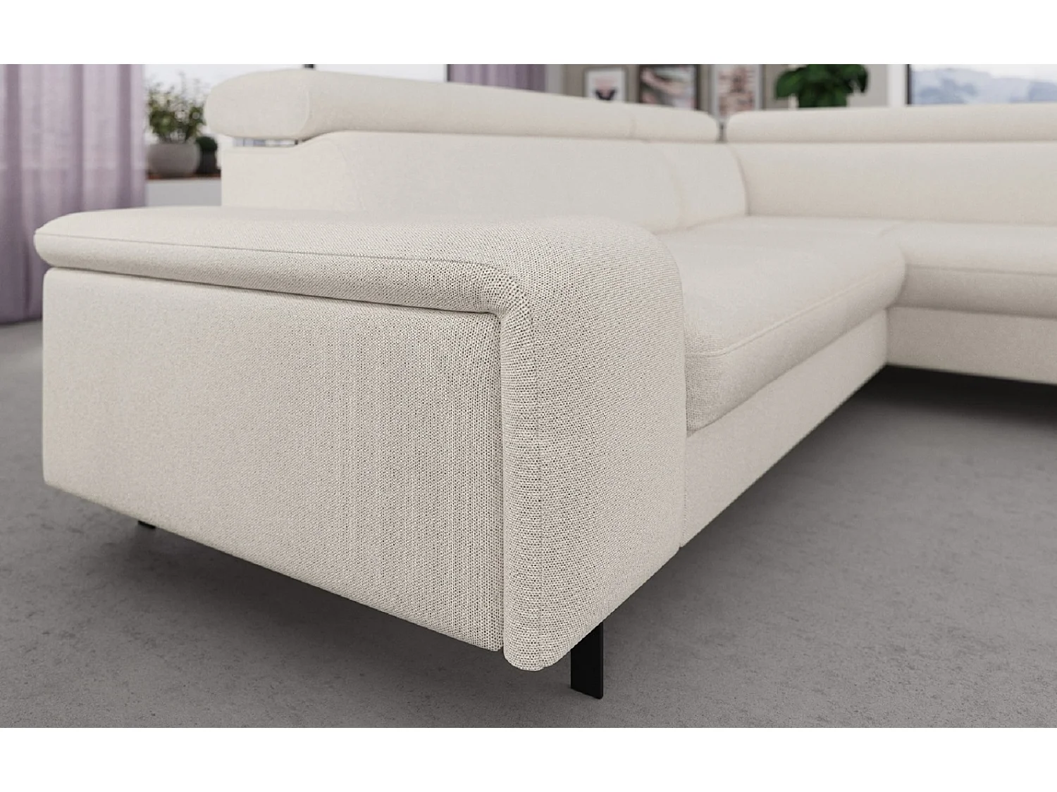 MYHOMELANDO Emma hoekbank – L-vorm met slaapfunctie en opbergruimte, verstelbare hoofdsteunen