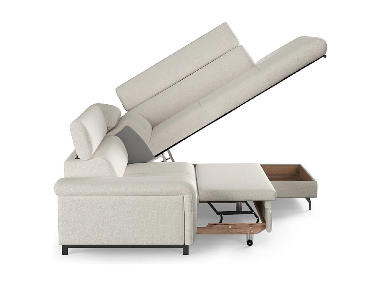 MYHOMELANDO Emma hoekbank – L-vorm met slaapfunctie en opbergruimte, verstelbare hoofdsteunen