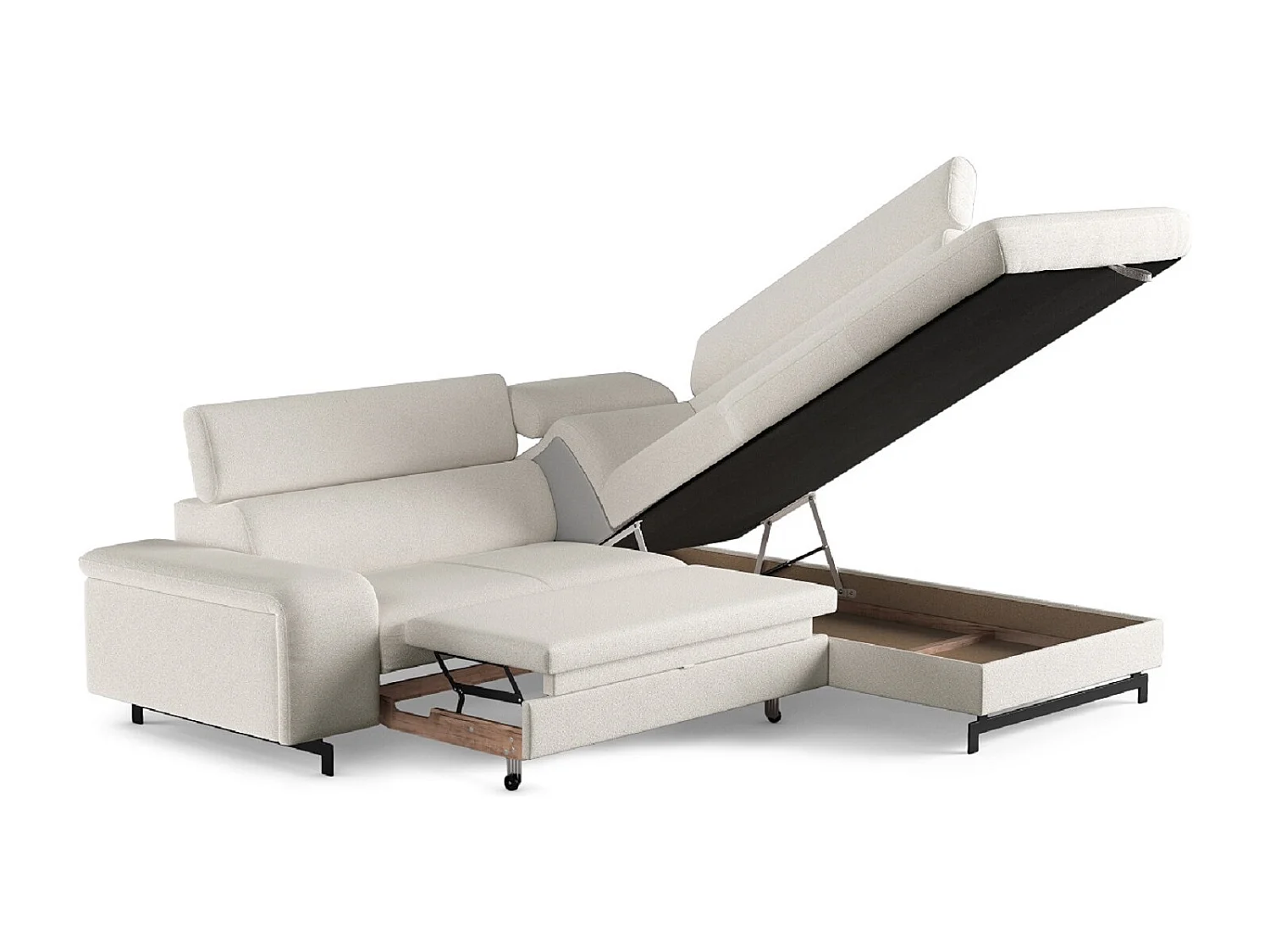 MYHOMELANDO Emma hoekbank – L-vorm met slaapfunctie en opbergruimte, verstelbare hoofdsteunen
