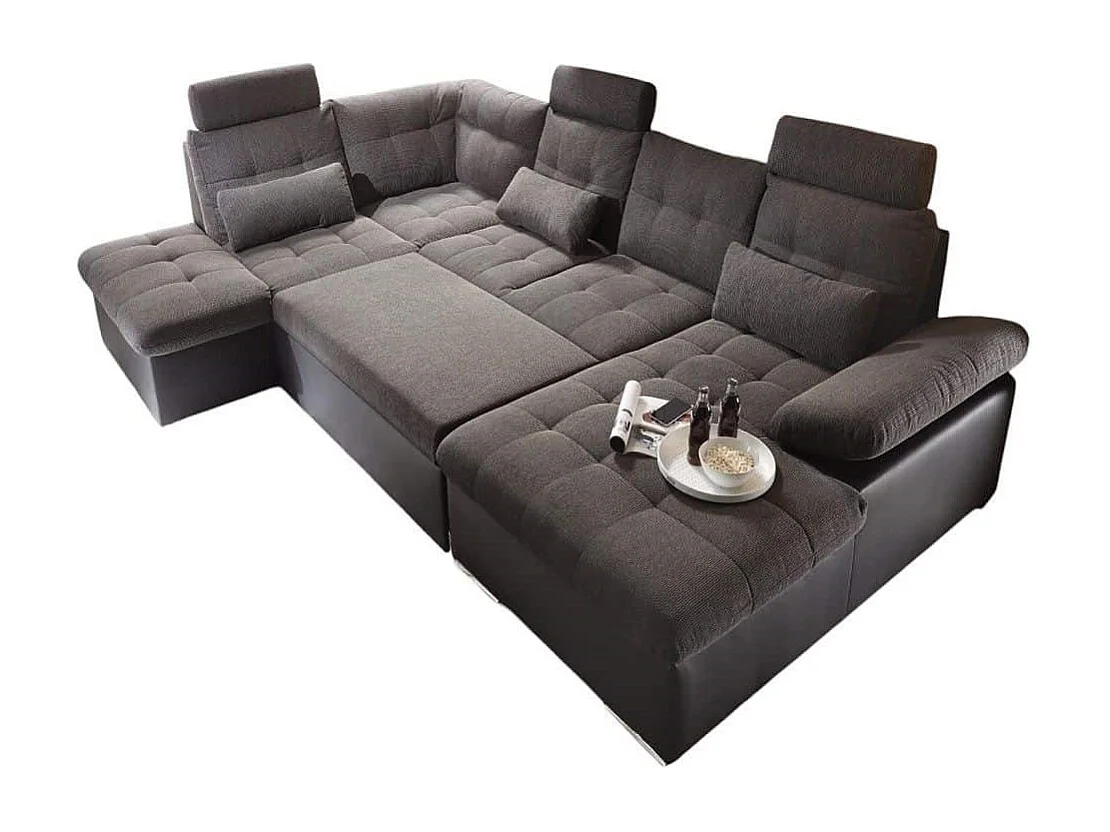 MYHOMELANDO Jakarta Wohnlandschaft – U-Form mit Schlaffunktion und Bettkasten