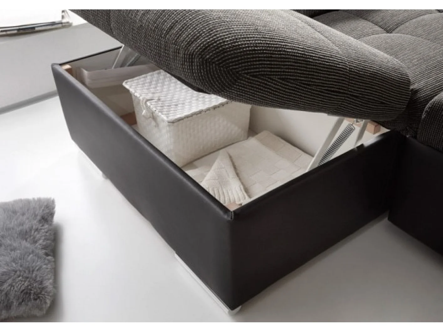 MYHOMELANDO Jakarta Wohnlandschaft – U-Form mit Schlaffunktion und Bettkasten