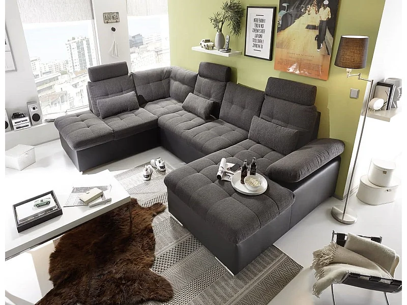 MYHOMELANDO Jakarta Wohnlandschaft – U-Form mit Schlaffunktion und Bettkasten