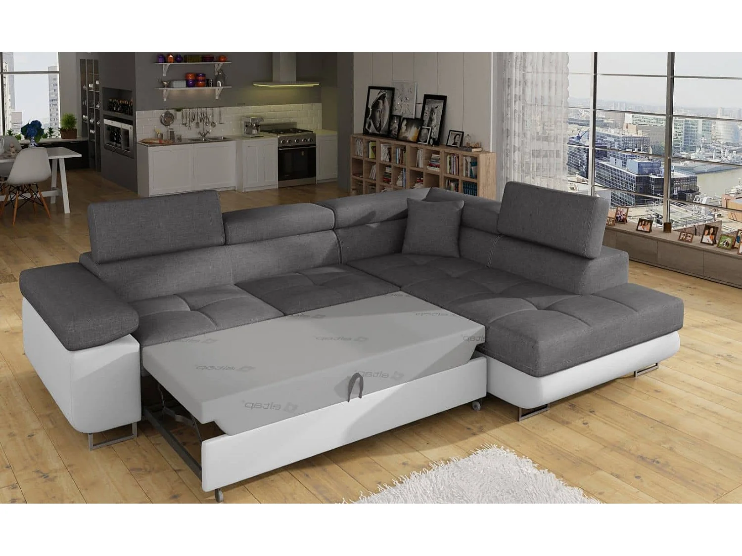 MYHOMELANDO hoekbank Anton – L-vorm met slaapfunctie en opbergruimte, Sawanna- & Soft-stof