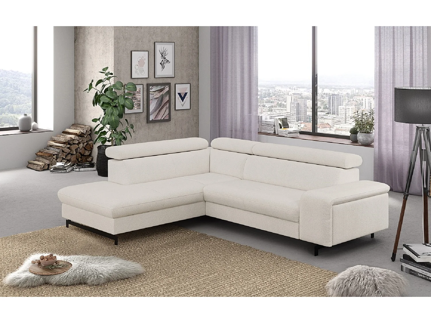 MYHOMELANDO Emma hoekbank – L-vorm met slaapfunctie en opbergruimte, verstelbare hoofdsteunen