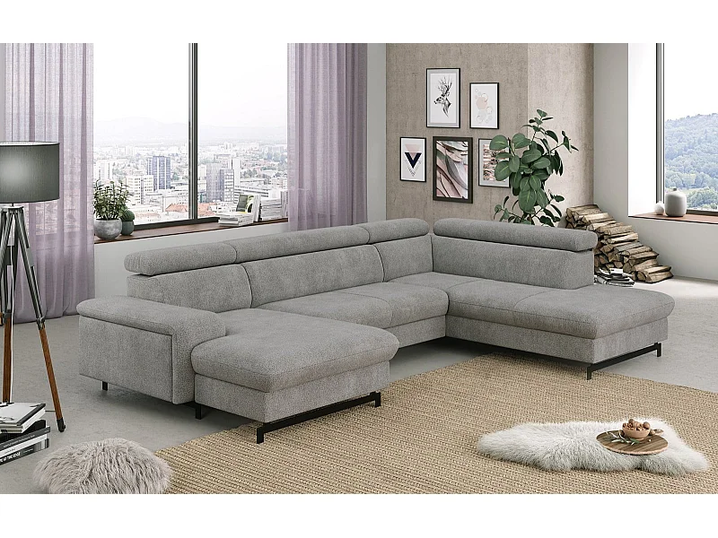 MYHOMELANDO Emma canapé panoramique – forme en U avec fonction couchage et coffre de rangement, tissu Orlando